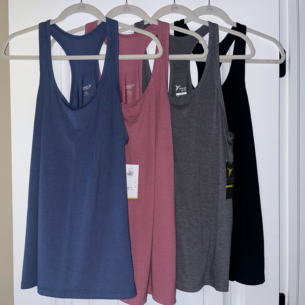 NWT Lot 4 Old Navy Active Semi-fitted Racerback Tank Top, blue/pink/gray/black